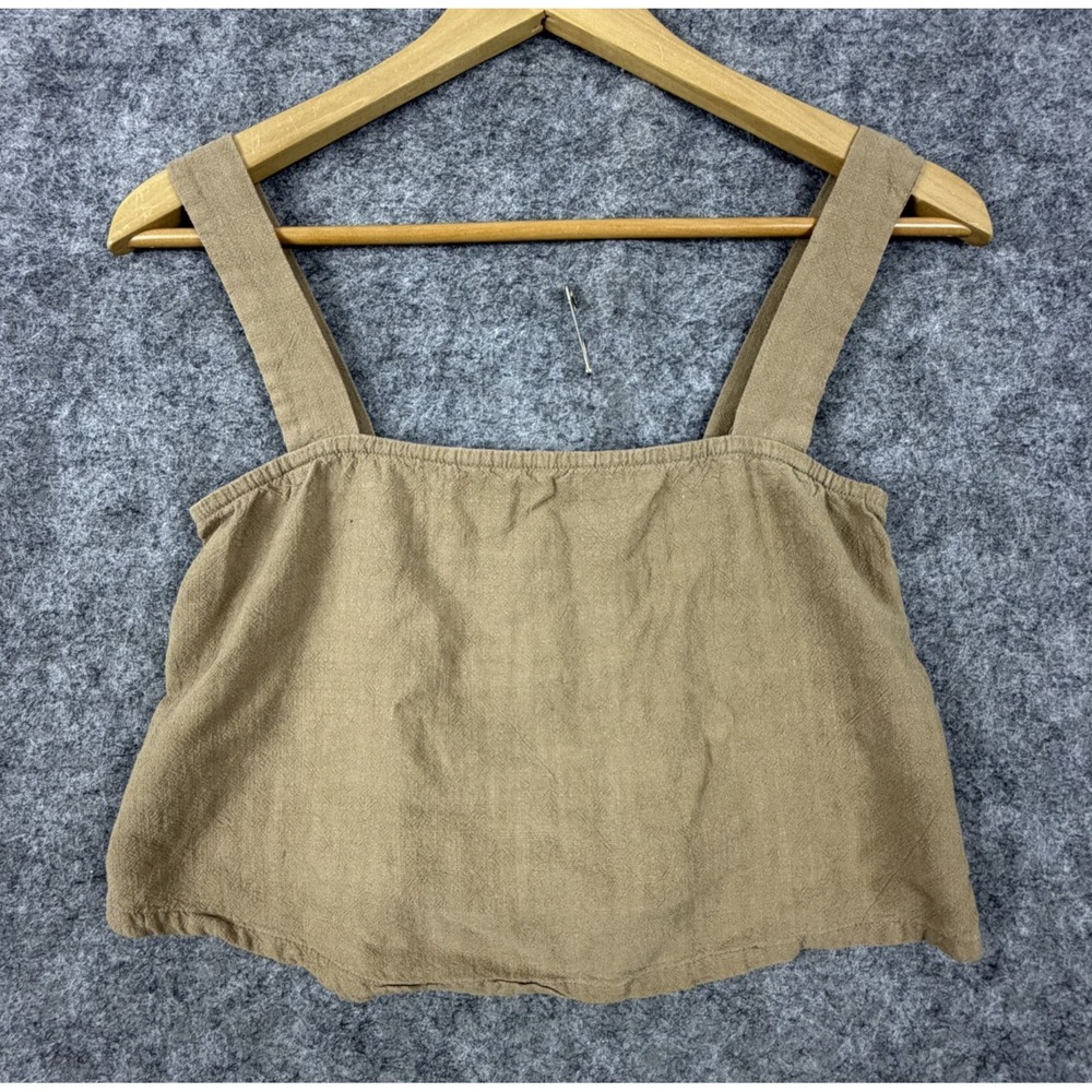 Rachel Pally Cropped Top Womens XS Brown Linen Button Back Square Neck Neutral